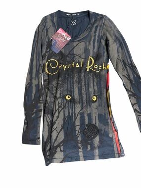 Crystal Rock Christian Audigier Limited Edition Y2K Longline Graphic Top XS